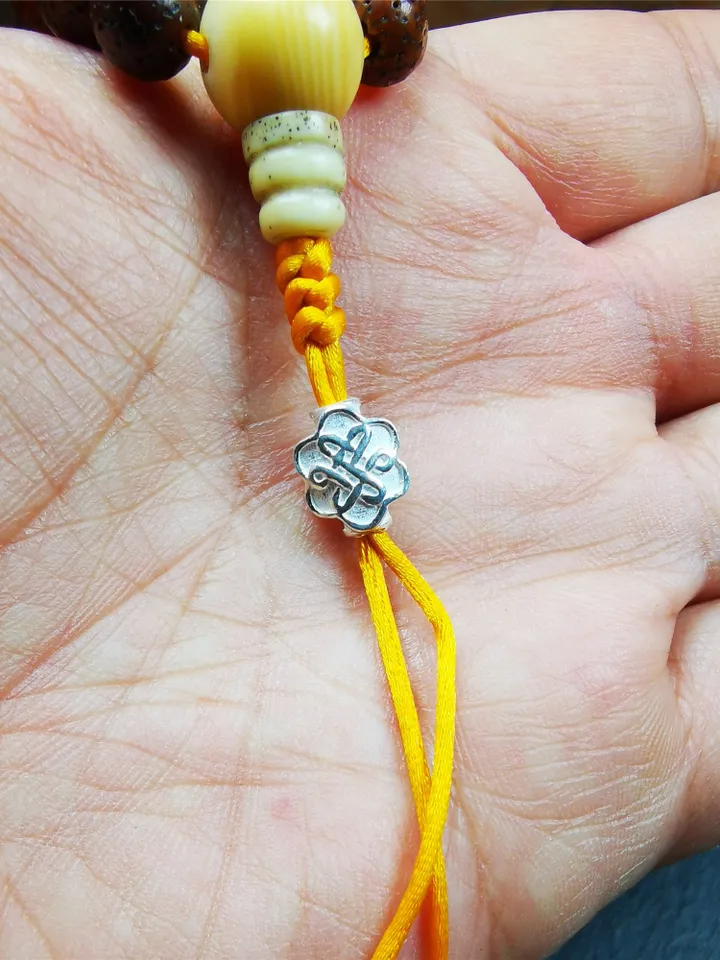 Gandhanra Handmade Tibetan Buddhist Mala Bead,Sterling Silver Lucky Knot Bead,Endless Knot Bead for Prayer Beads,Jewelry Accessories
