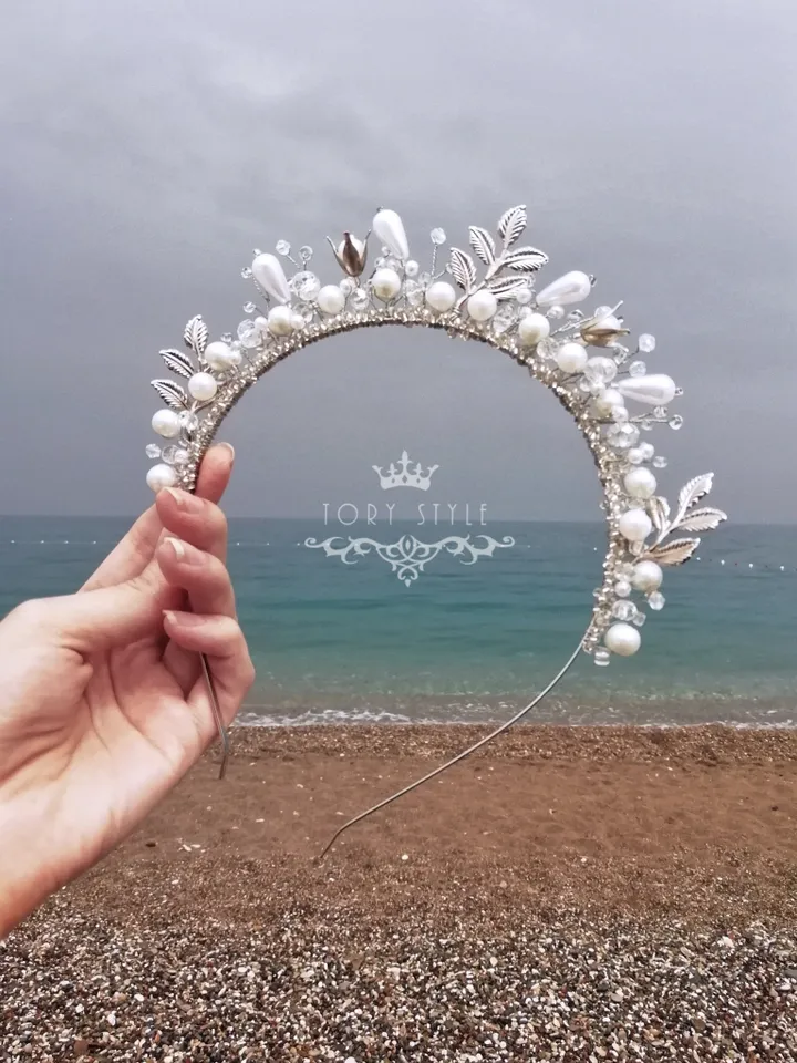 Bride tiara, Pearl weddings headpiece, Wedding crown, Headpiece for bride, Pearl headpiece,Pearl headband, boho headpiece