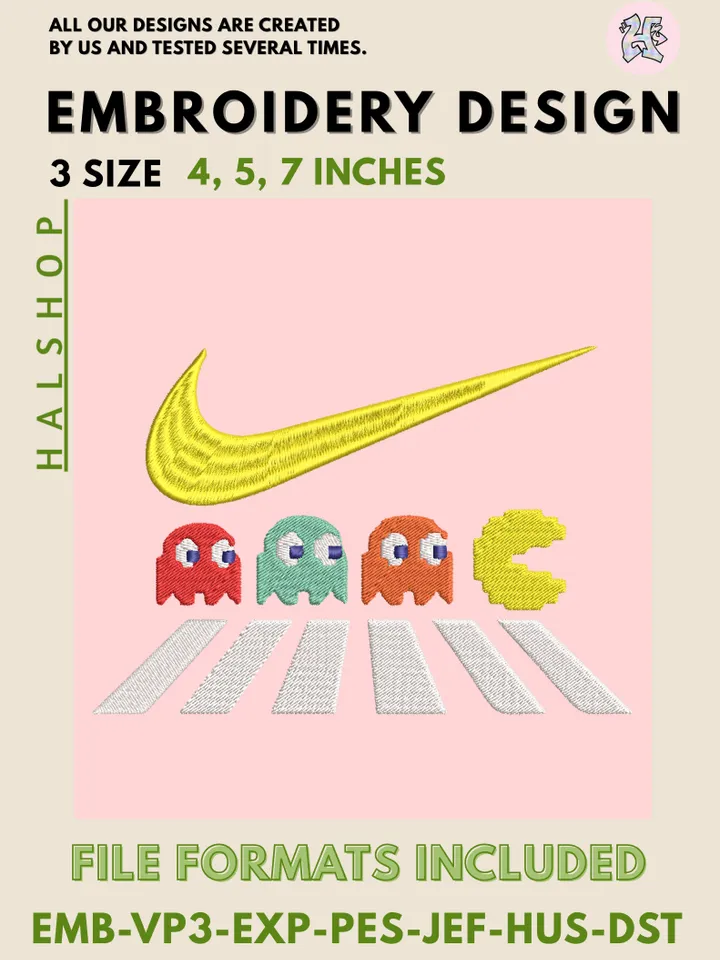 Pac-Man Swoosh Machine Embroidery Design – Classic Arcade Digital Embroidery File 👾✔️