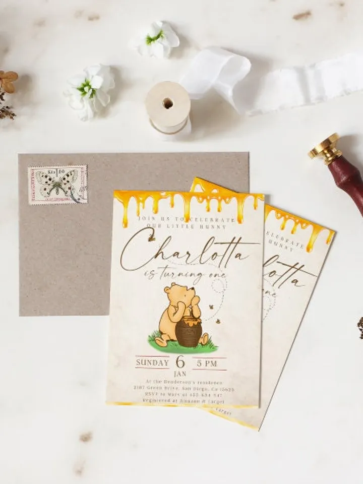 Winnie the Pooh Inspired First Birthday; Classic Winnie Pooh Invitations; Our Little Hunny is Turning One; Winnie Pooh Birthday Party Theme