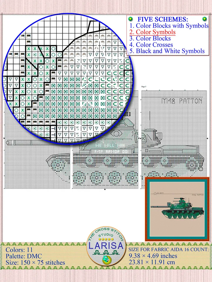 M48 Patton Cross Stitch Pattern | American Main Battle Tank M48 Patton