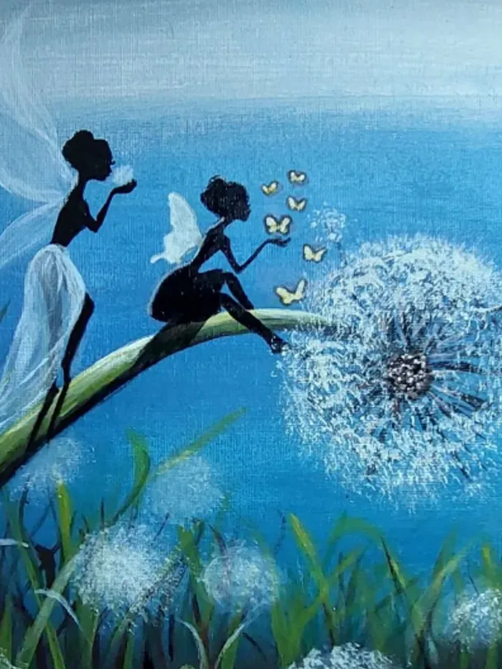 Painting on canvas "On a dandelion", acrylic, size 30x40 cm