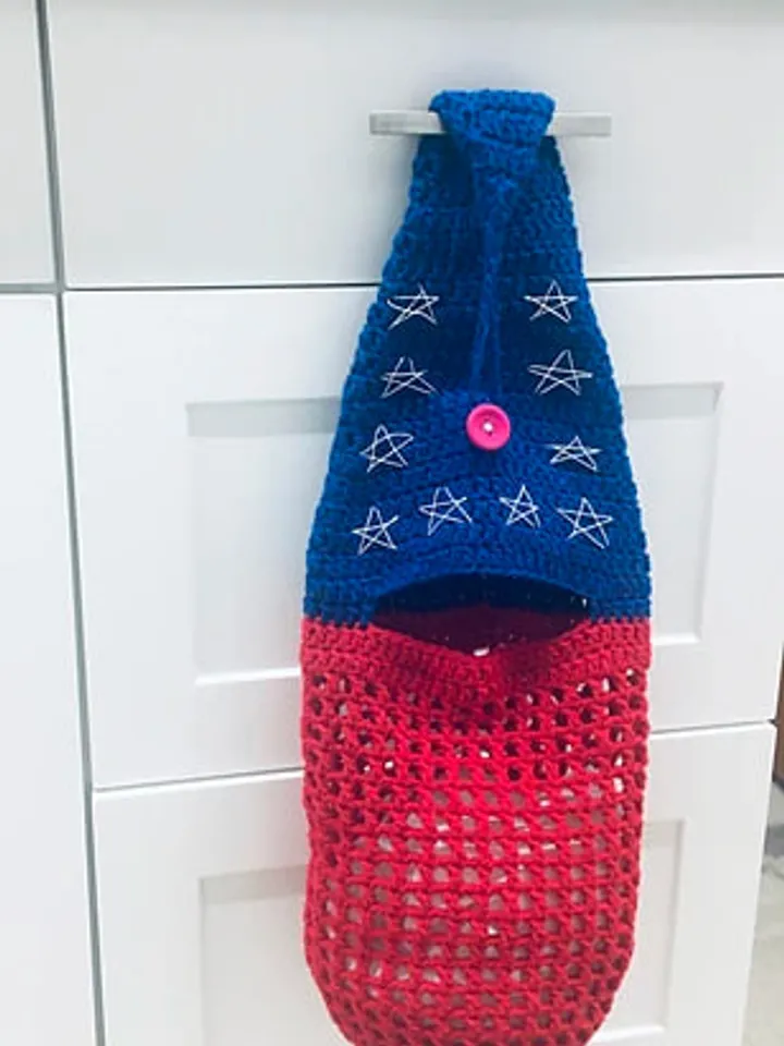 Patriotic Stars & Stripes Crochet Grocery Bag & Craft Organizer Pattern