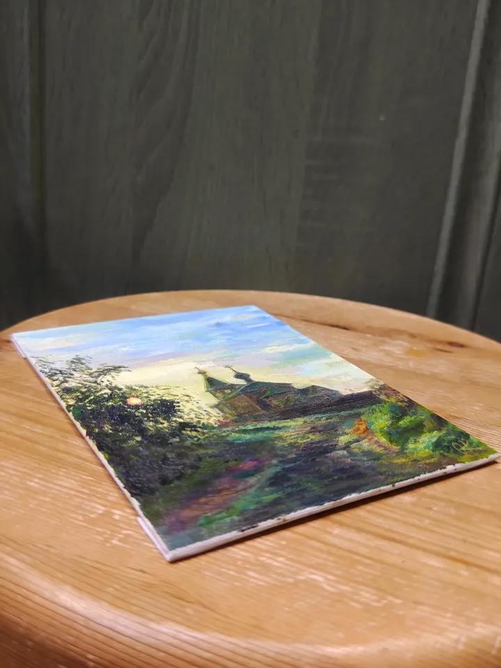 Oil painting wooden church