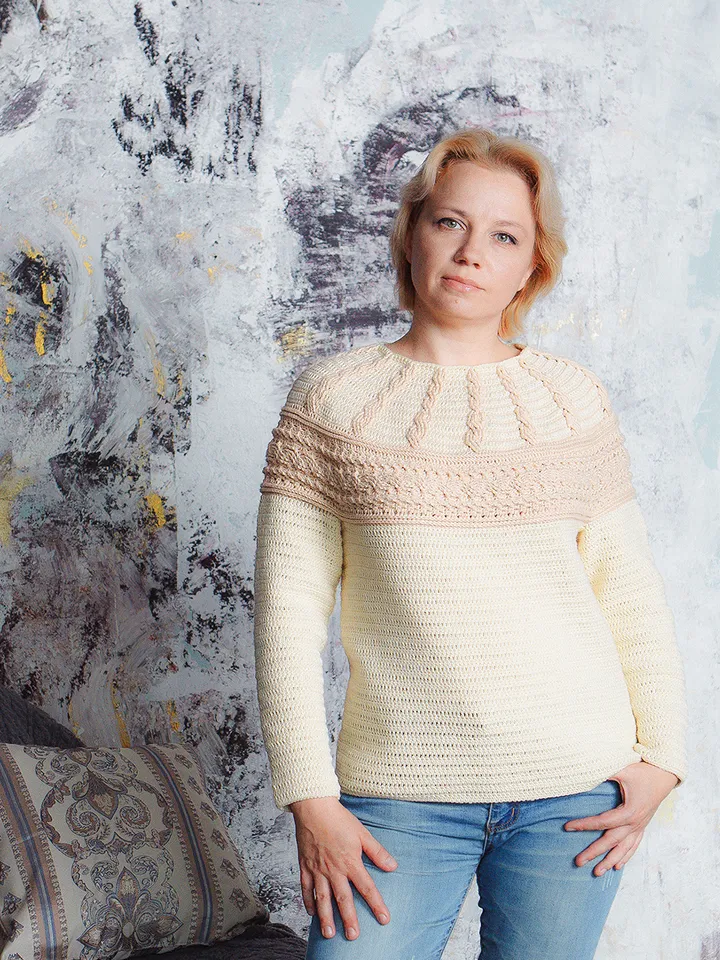 Top Down Cable Women's Pullover Sweater Crochet Pattern