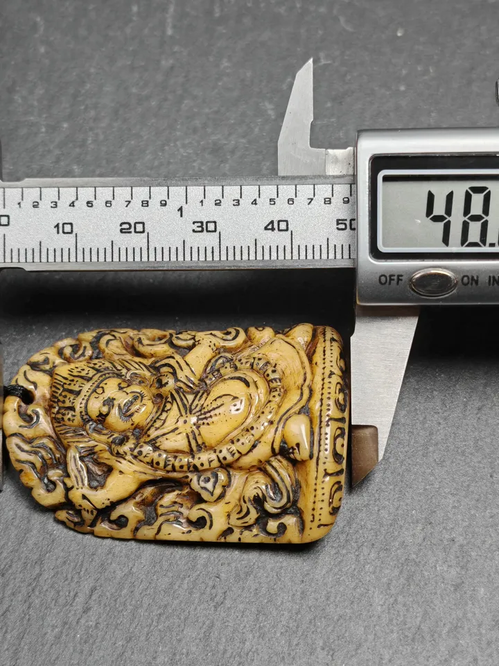 Gandhanra Vintage Tibetan Buddhism Statue Pendant,Old Yak Bone Carved Vajrapani Amulet Badge,the Protector and Guide of Gautama Buddha