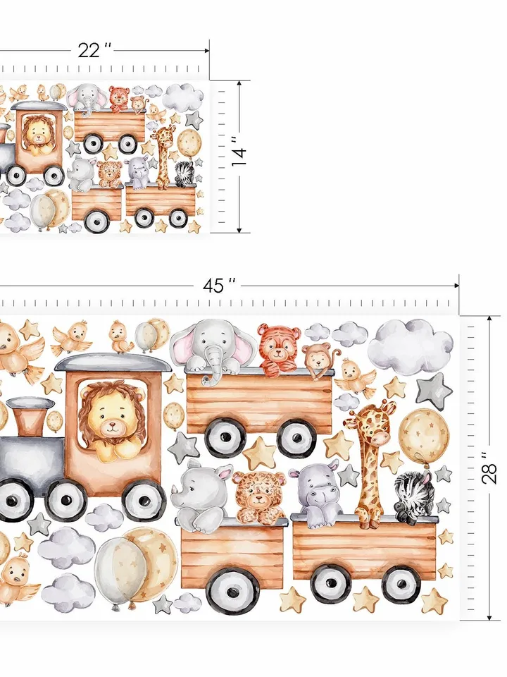 Watercolor Train animals Wall Decals Set Kids Stickers el23