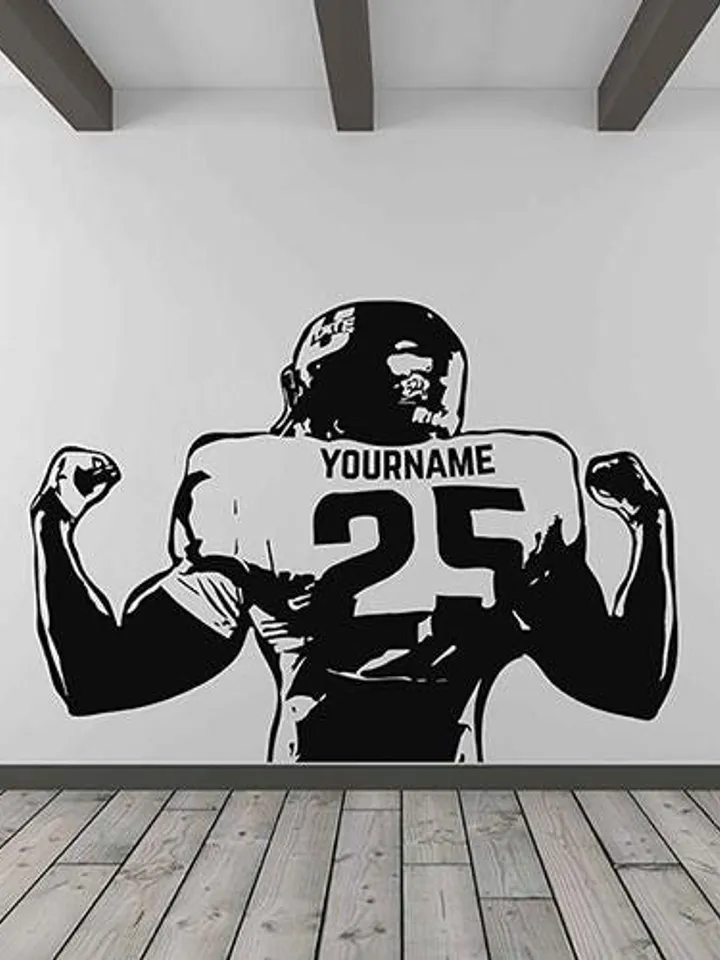 Personalized Football Wall Decal Name Number Sticker Gift ik3347