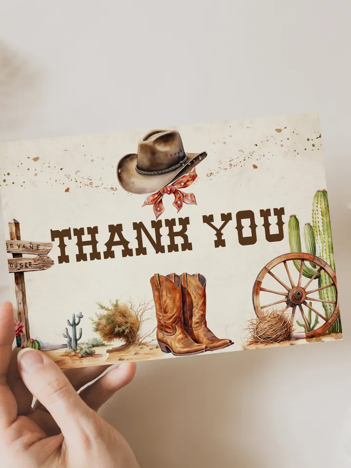 Editable Thank you card First Rodeo First Birthday party thank you; Wild Wess#t Party; our little cowboy Party Birthday ; fr12