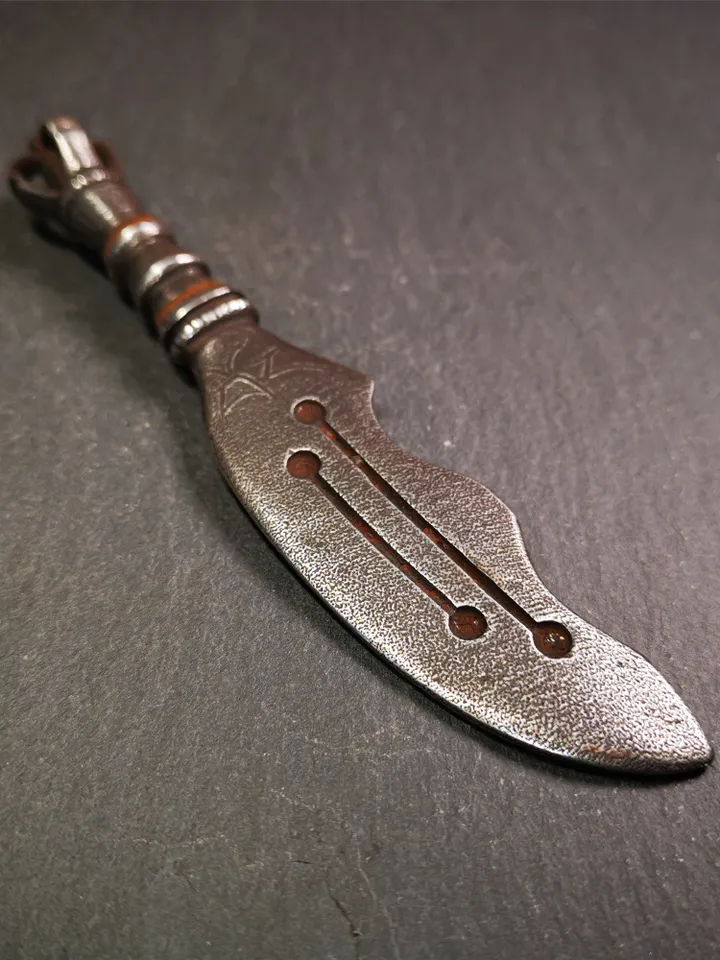 Gandhanra Tibetan Buddhism Ritual Implement,Big Machete Knife,Made of Cold Iron inlaid with Copper,6.3"