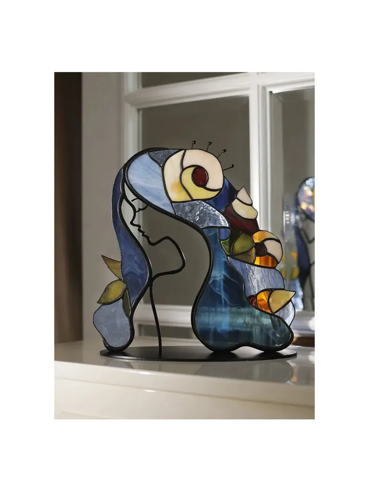 Stained Glass: Girl with Sea Shells,Tiffany Technique Stained Glass, Seaside Stained Glass with a Girl