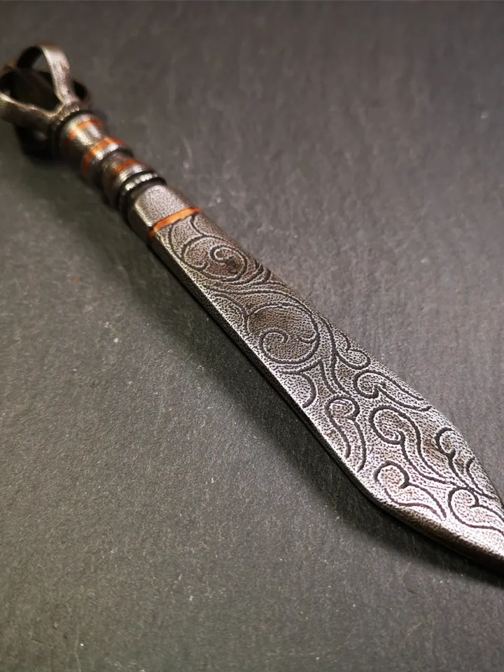 Gandhanra Tibetan Buddhist Ritual Implement ,Fire Vajra Sword of Manjushri,Made of Cold Iron inlaid with Copper