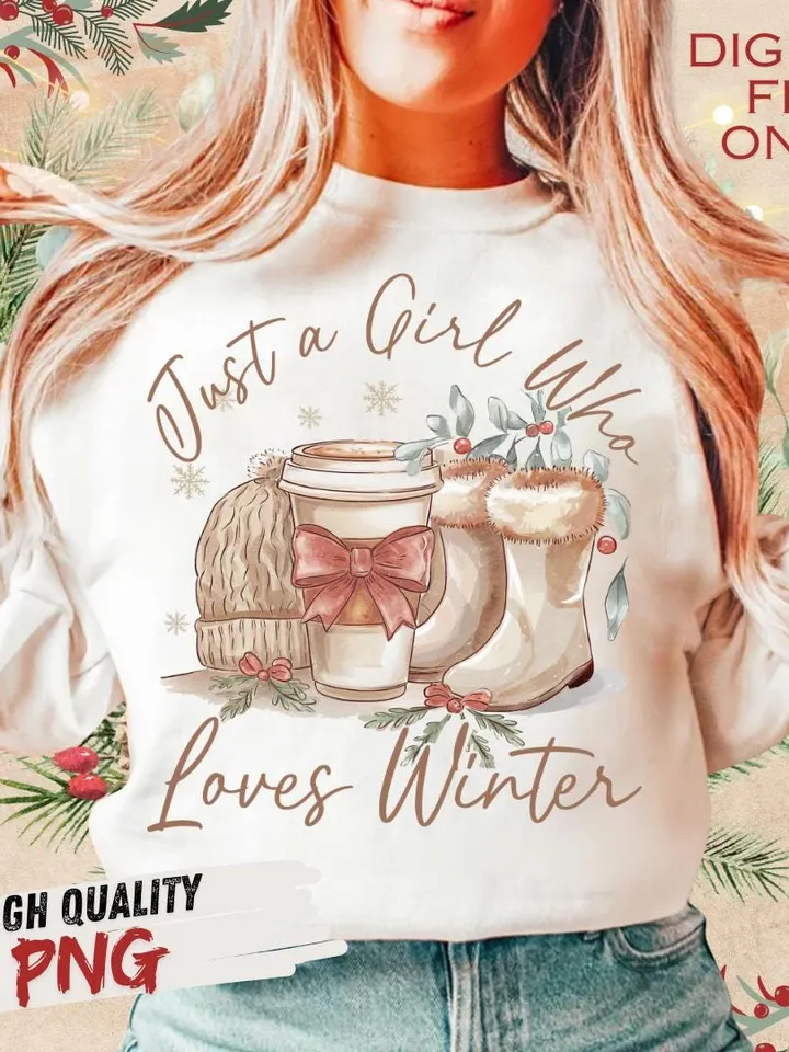 Just a Girl Who Loves Winter, Coquette Winter Basics Png, Retro Snowman Hot Cocoa ng, Winter Shirt Png, Christmas Girly Png, Cozy Winter Png