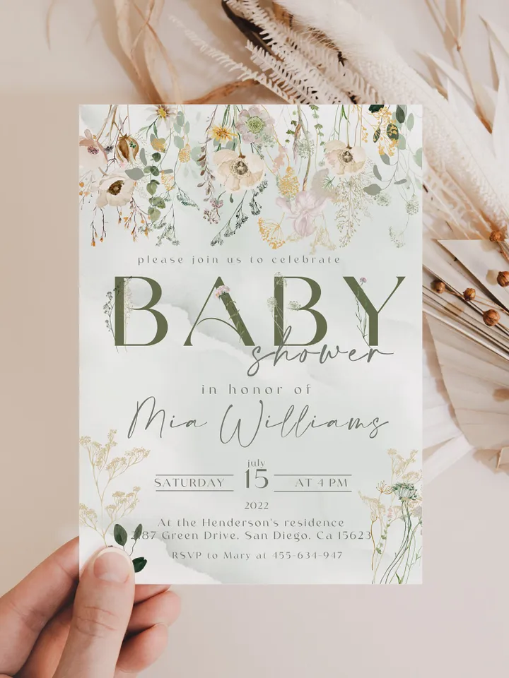 Rustic Boho Baby Shower Invitation; Boho Flowers Baby shower; Floral baby shower editable template ; Greenery Baby shower invitation DIY