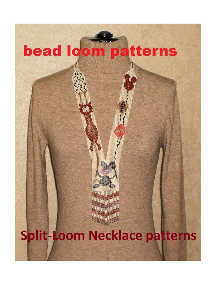 Bead loom patterns, schemes for a Gerdan-Split-Loom Necklace, Beading Loom only Pattern, Instant Download, PDF