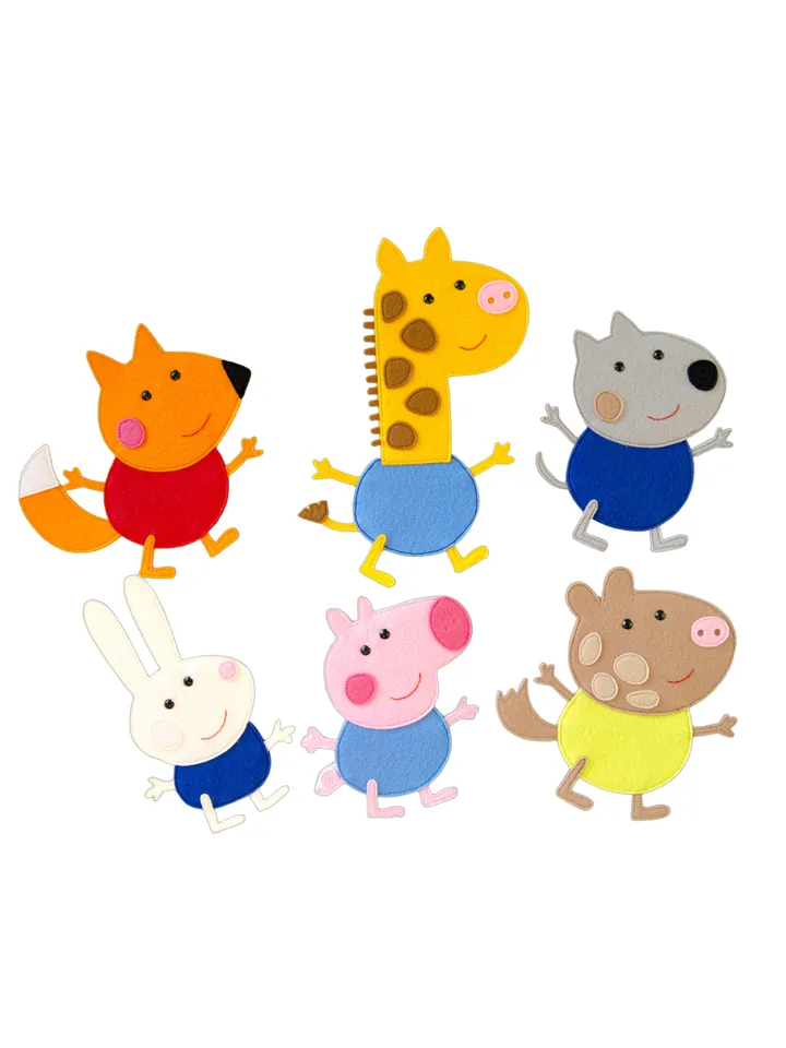 Peppa Pig family and friends from felt, PDF Pattern and Tutorial
