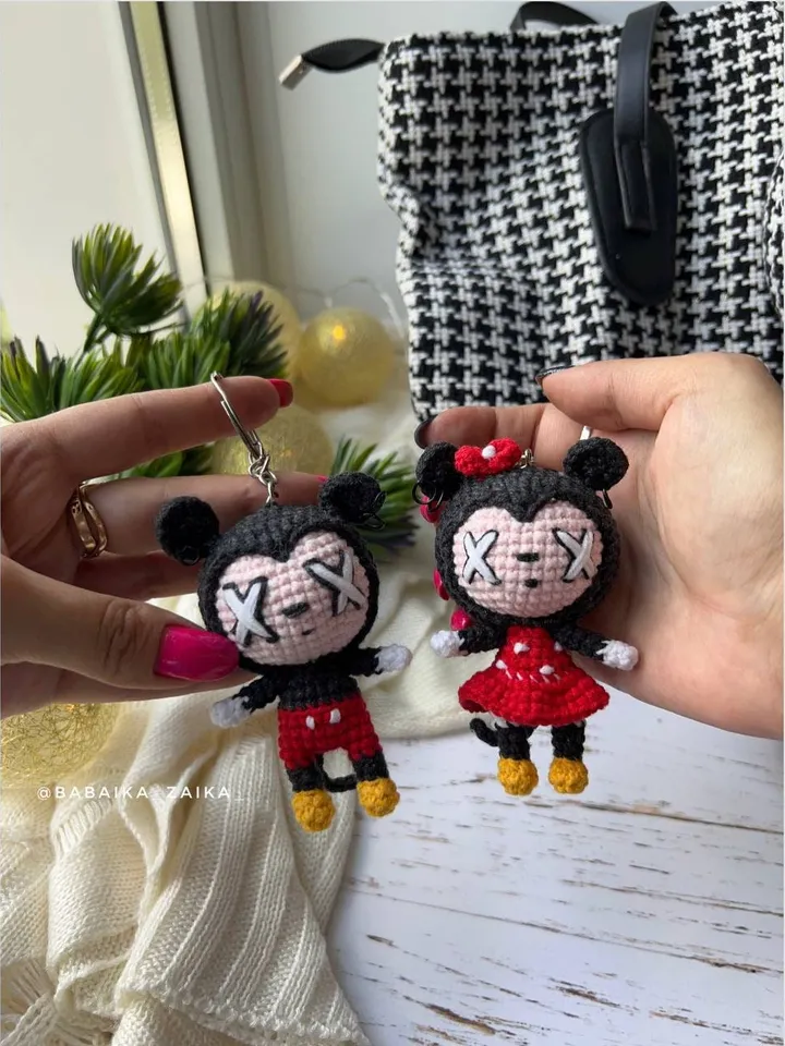PDF Crochet SET Goth Mickey Mouse & Minnie Mouse Pattern Amigurumi Mickey pattern Crochet Cute Voodoo Amigurumi Mouse doll Keychain pattern
