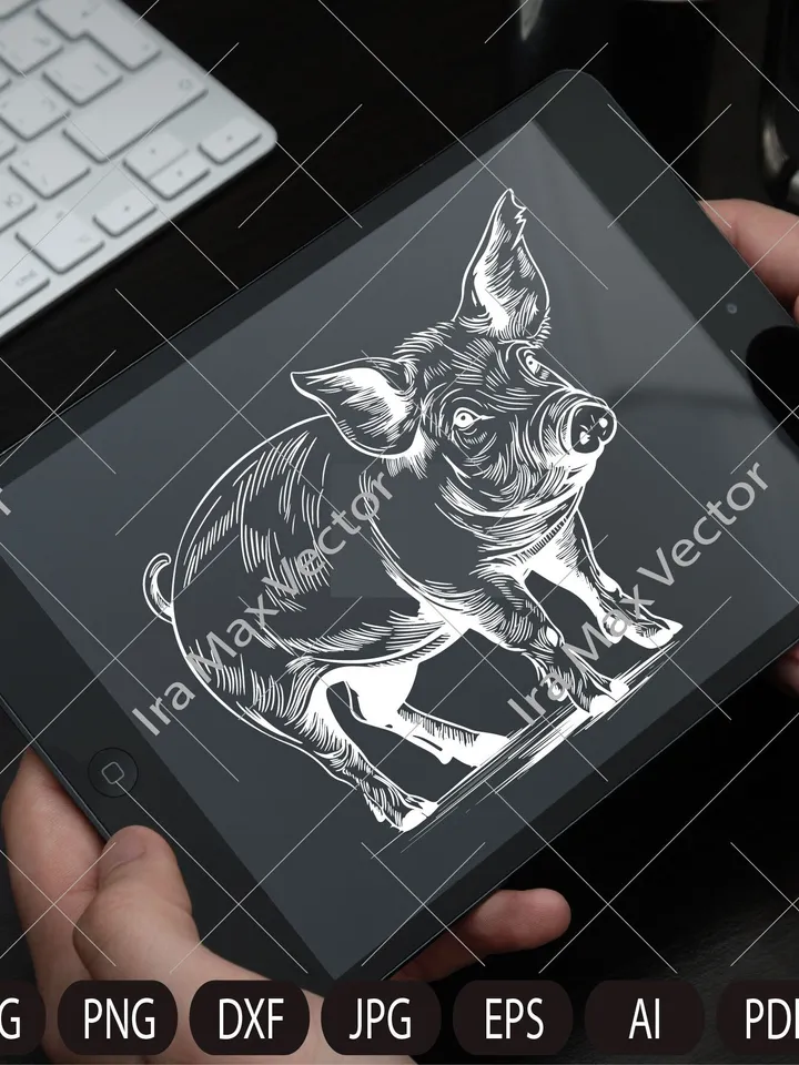 Pig Svg,Pig face, Pig head svg, Piglet Head, Pig Silhouette, Pig detailed portrait, Farm Animals Silhouette