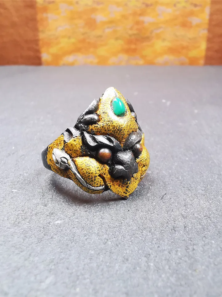 Gandhanra Unique Handcrafted Men's Ring, Tibetan Buddhist Garuda Ring,Made of Pure Gold Filled and Silver Filled,Protection Jewelry