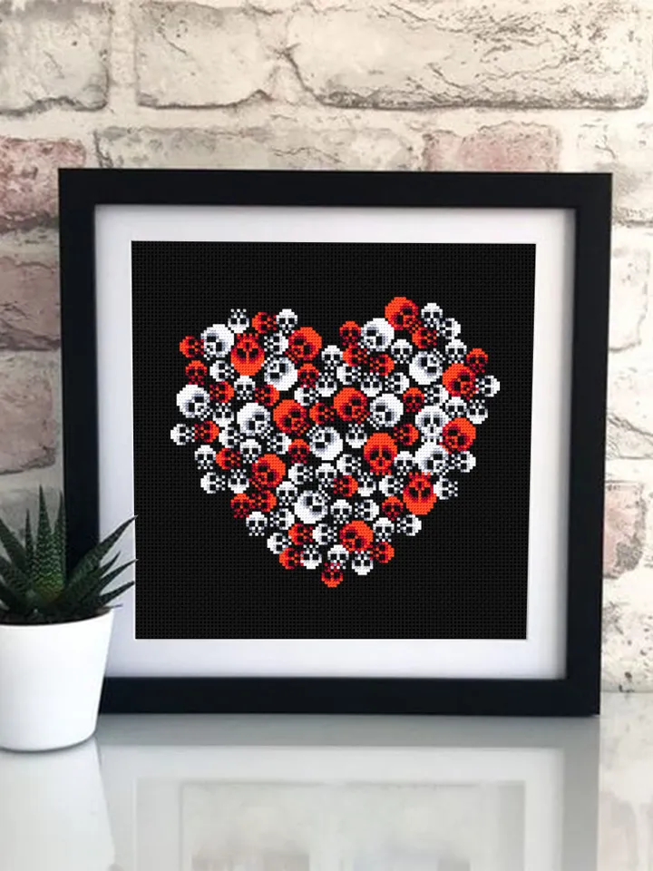 Gothic heart cross stitch pattern download PDF Gothic halloween cross stitch chart, Skull embroidery PDF, Spooky valentine, Horror gift #H31