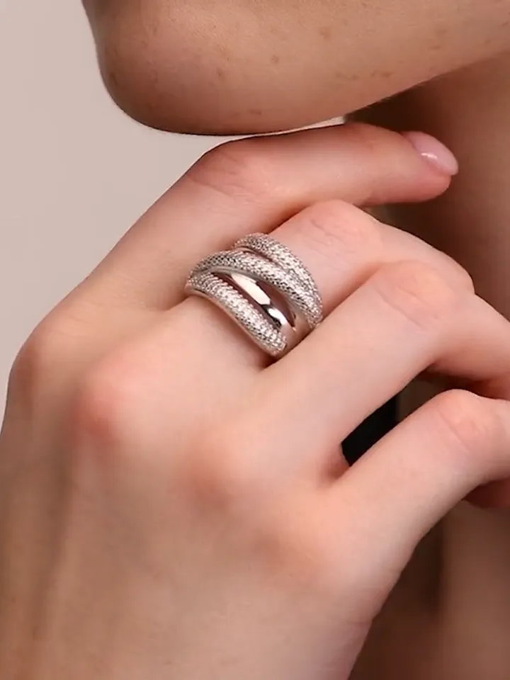 Silver ring for women 925 assay value with cubic zirconia stones, silver
