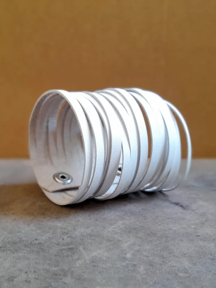 White Multi Strand Leather Bracelet, Extra Wide Summer Boho Cuff, 7 cm / 2.75 inches wide Cuff, Soft and Lightweight Leather Bangle