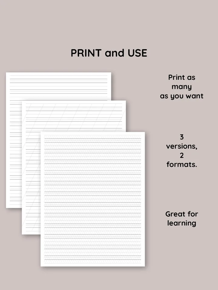Calligraphy sheet set. Calligraphy Practice Paper. Printable calligraphy paper. Lettering Practice Sheets.