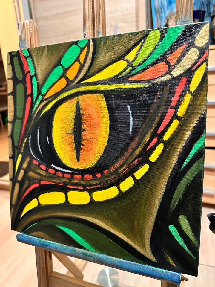 Oil Painting Dragon Eye Dragon Chinese Horoscope Astrology Sign of the Year Canvas on Cardboard 12x12 inches 30x30 cm Animals Portrait Gift for the Occasion