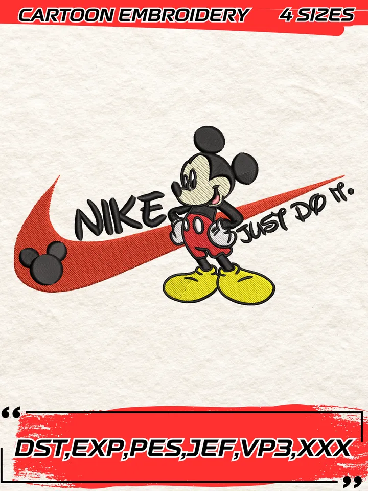 Swoosh Mickey Mouse Embroidery Design,Mickey Embroidery Design ,Machine Embroidery Design File,4 Sizes, Digital Download