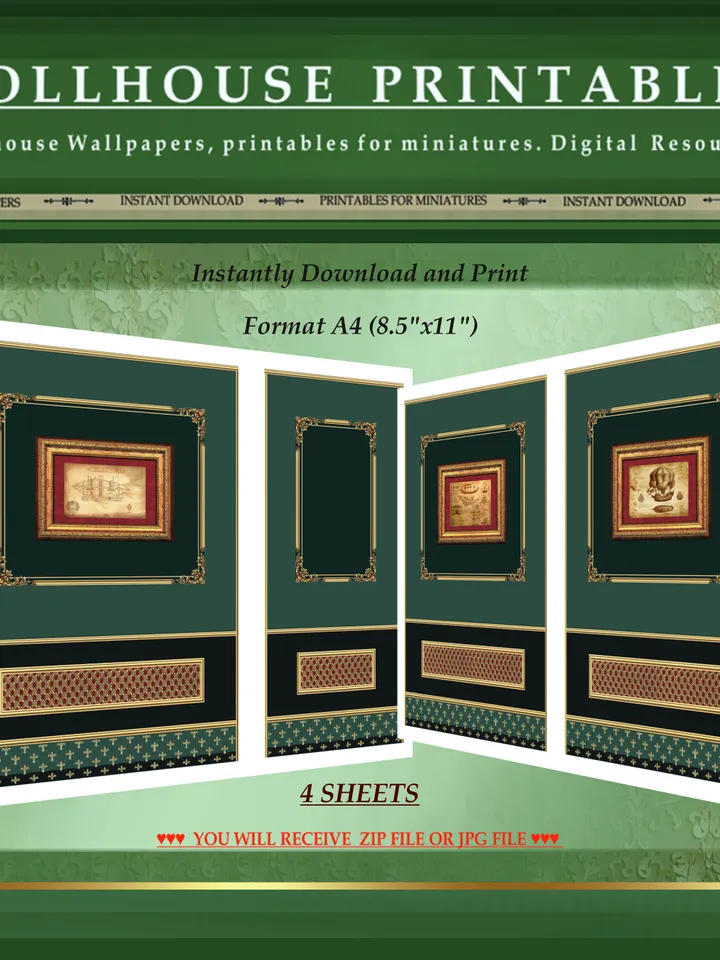 Wallpapers- Set 18-v4 | Printables for Dollhouses and Unique Miniature Projects | Digital Downloads | in Scale 1/12th