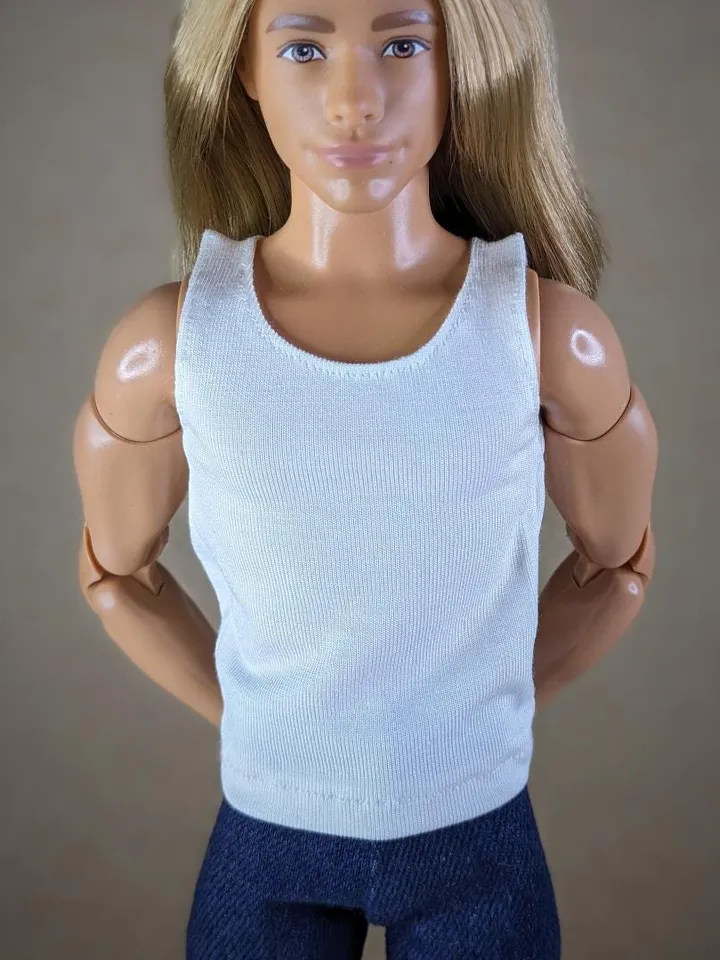 White tank top for 12-inch fashion male dolls