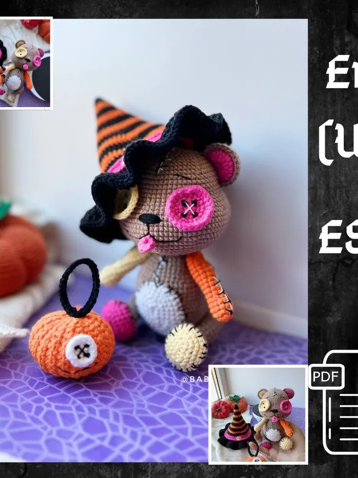 PDF Crochet Bear with a Pumpkin crochet pattern, Halloween amigurumi, Amigurumi Pumpkin monster, Amigurumi Bear patrón en español