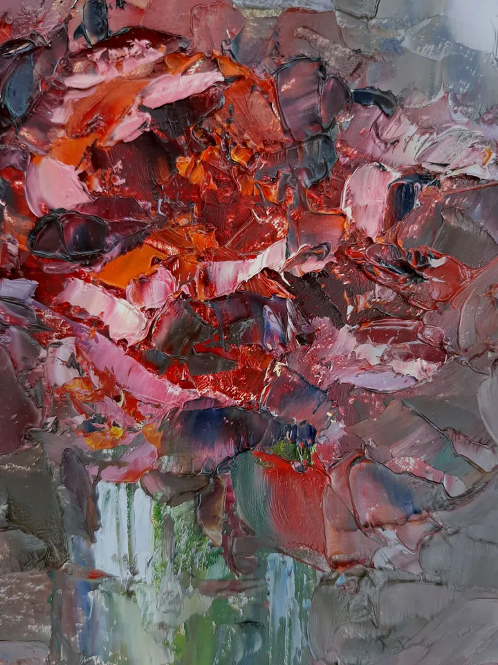 Red Flowers PAINTING 8x6" ORIGINAL Artwork Flower Art Signed by artist Marina Chuchko Impressionist Small Oil Painting