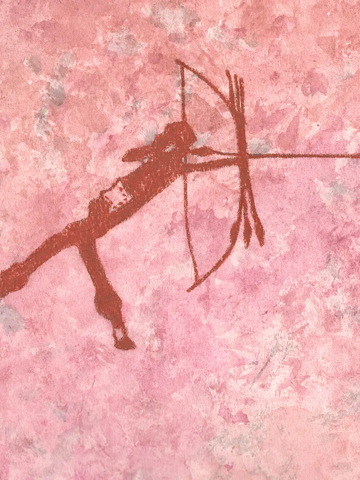 Deer hunting wall art | Original Pastel and Watercolor Artwork Ancient Cave Painting Style | Hunters Prehistoric art | Handmade Artwork | Archers stylization of rock art | Drawings of a prehistoric man | Modular painting