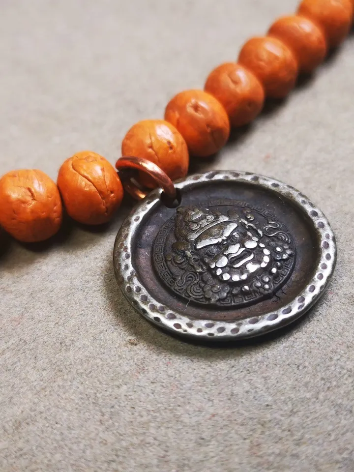 Gandhanra Handmade Tibetan Mala Pendant,Mahakala Amulet for Prayer Beads,Necklace,Bag Hanging,1.0" × 1.0"