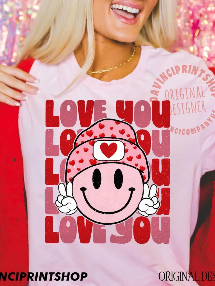 Love You png, Retro Valentines png, Valentines Day png, Valentines Shirt png, Love Sublimation, Retro Smile Face png, Sublimation png design