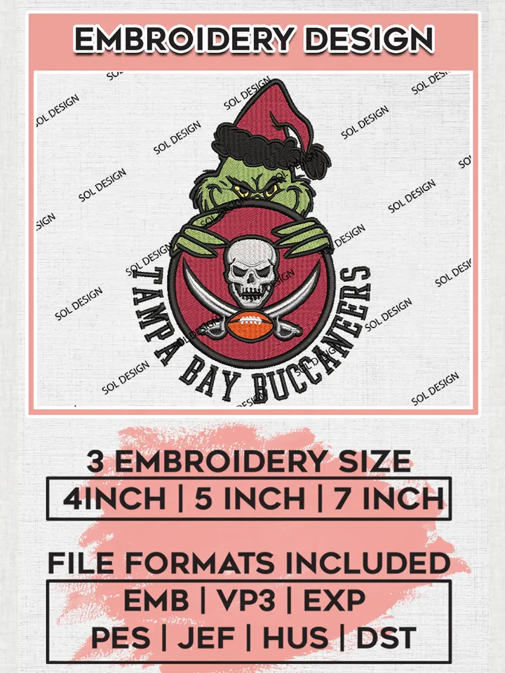 NFL Tampa Bay Buccaneers Team x Grinch Holding Ornament Logo Embroidery Designs, NFL Buccaneers Team Machine Embroidery Files, NFL Football Teams, 3 sizes, Grinch Machine embroidery designs, Digital Download