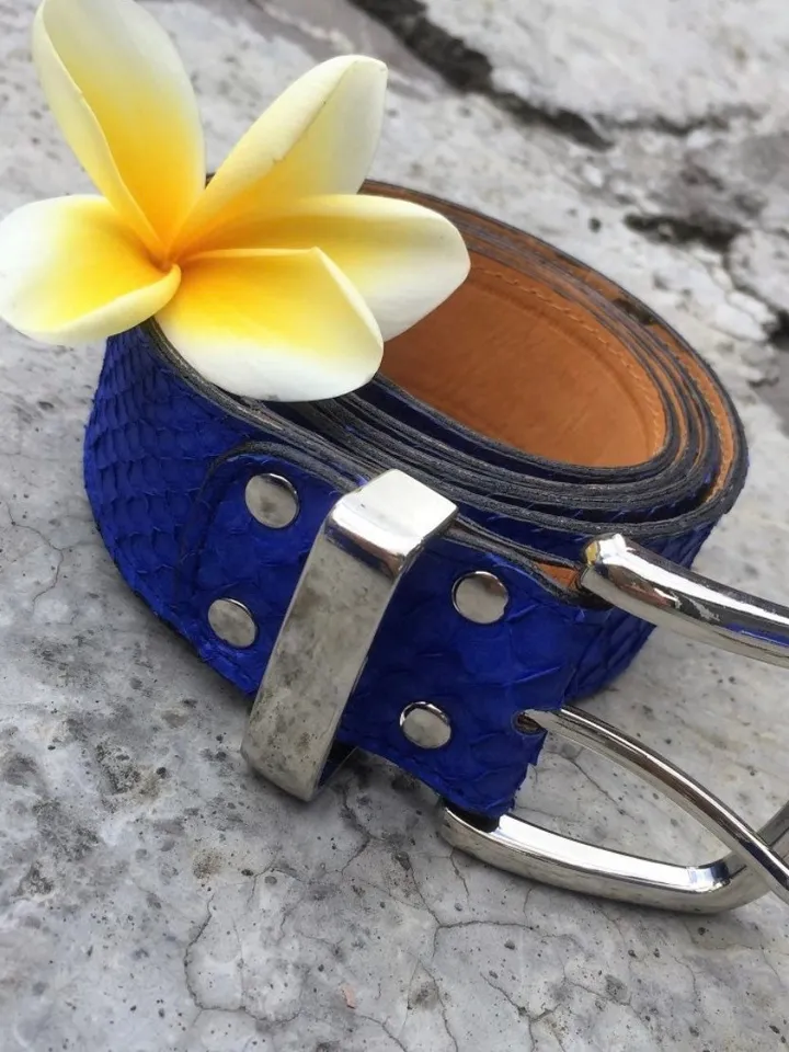 Genuine python skin blue belt | electric blue ultramarine belt | handmade leather belts | unisex belt | exotic leather belt |