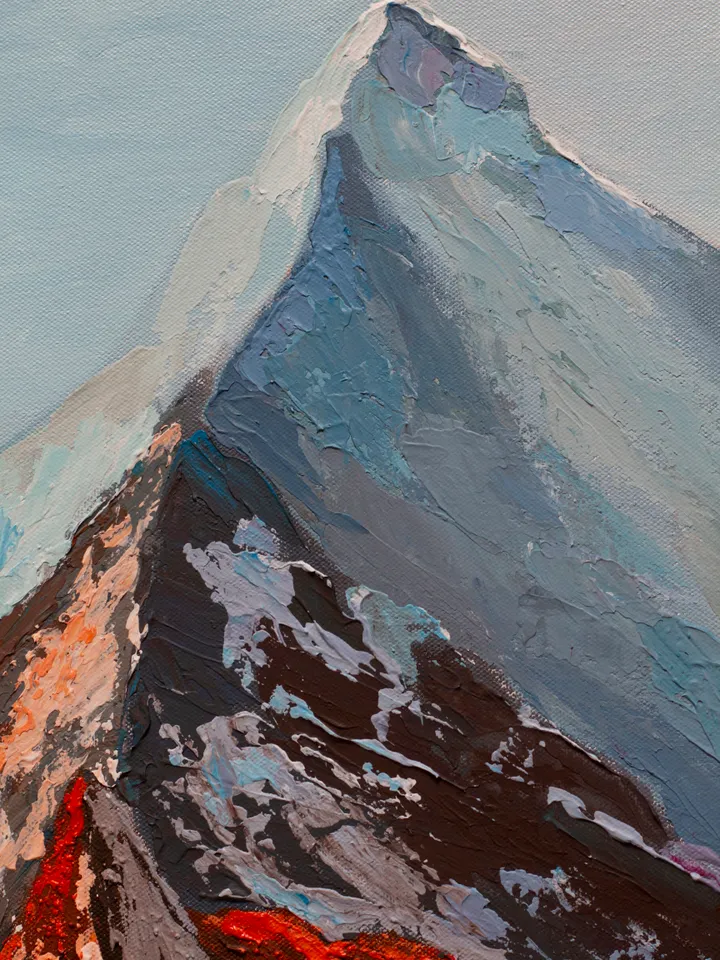 Snowy Mountains wall art | Modern Abstract Himalayas Painting | 3D Gold Effect Acrylic Art on Canvas 70x50 cm | Handmade Artwork