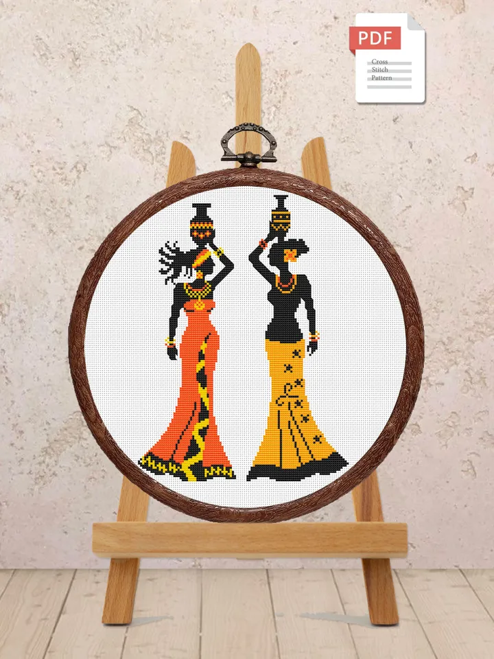 African Woman Cross Stitch Pattern, African Cross Stitch Pattern, Folklore Cross Stitch Pattern, African Motifs Patterns #oth001