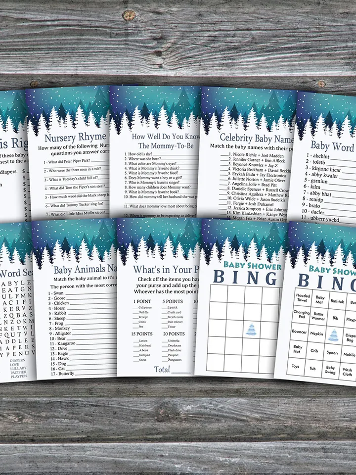 Christmas landscape baby shower games bundle,Christmas Baby Shower games package,Fun Baby Shower Games,9 Printable Games