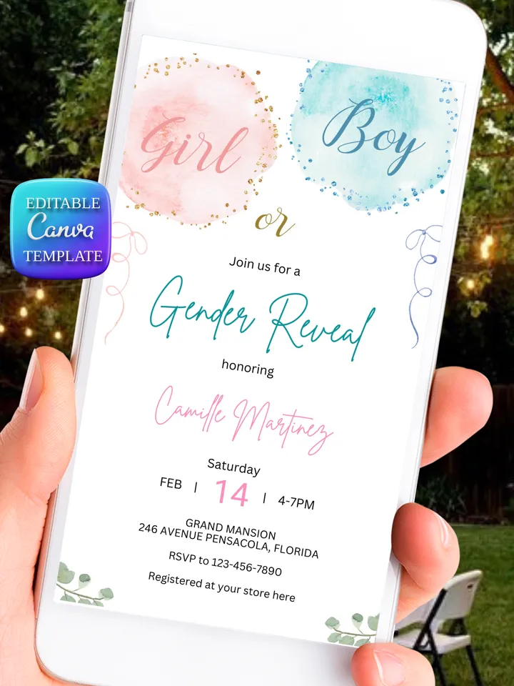 Balloons Gender Reveal Invitation