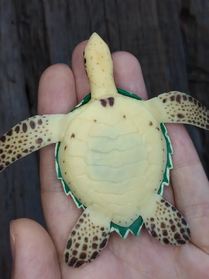Miniature clay Hawksbill sea turtle, tiny animal for diorama, dollhouse or resin art