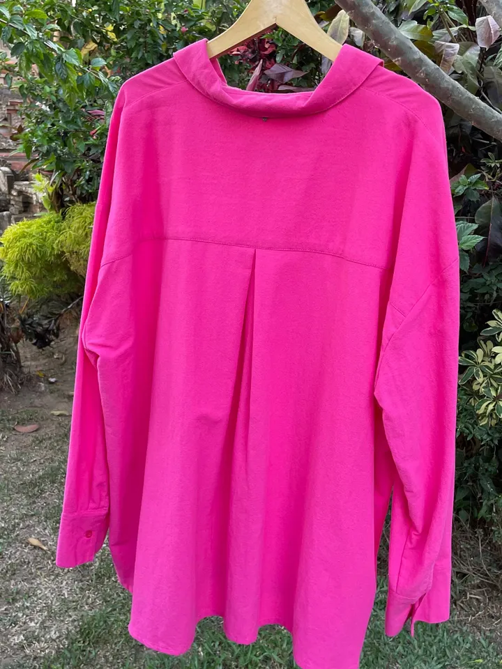 Pure linen oversize fuschia shirt / soft linen summer bikini cover up  maldi shirt / classy shirt comfy resort wear  / comfy women wear