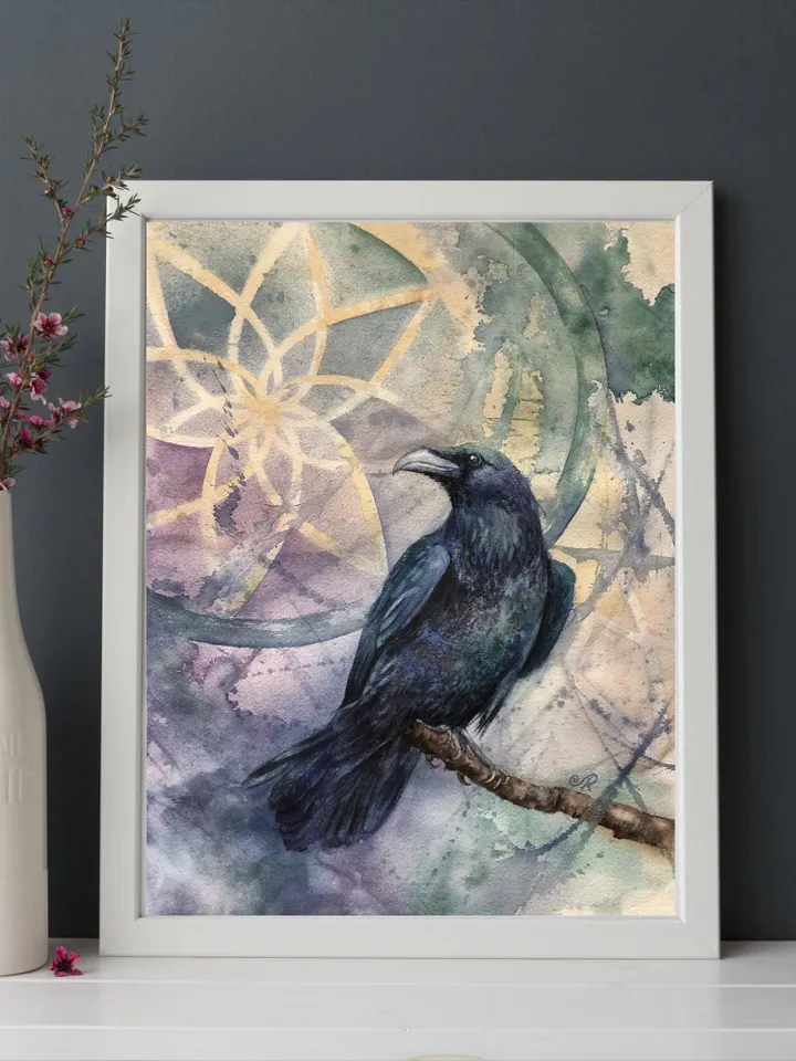 Raven Original Painting Birds Watercolor Crow Wall Art