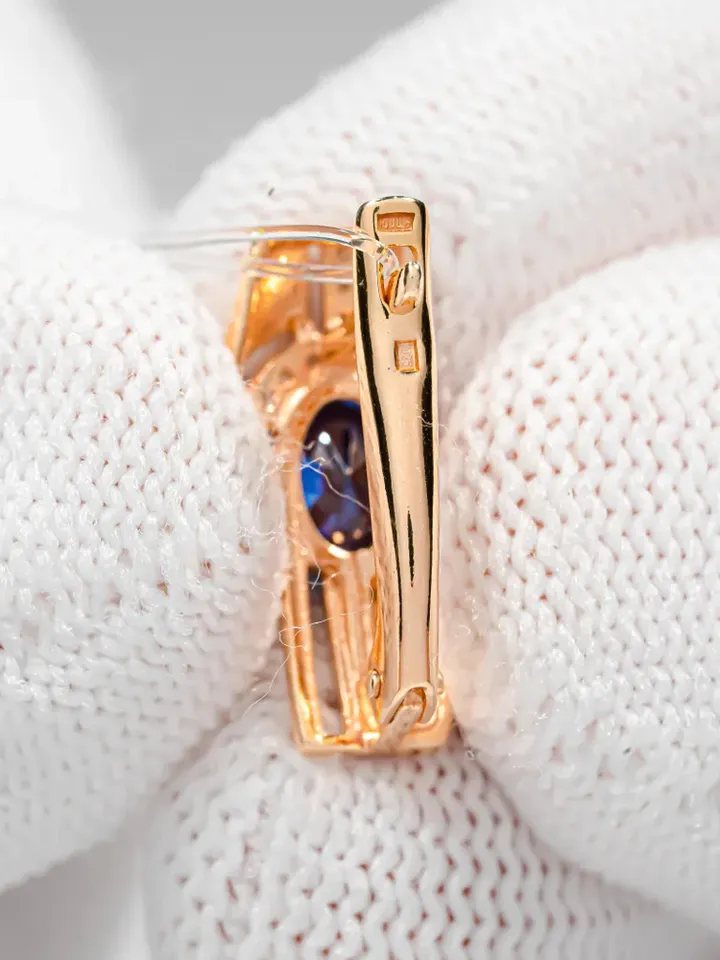 Earrings jewelry Silver gold plated 925 assay value with tanzanite