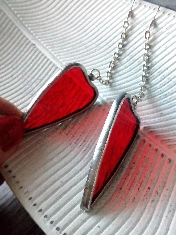 Heart earrings, stained glass, st Valentine, valentines, kawaii earrings, Love earrings, Dangle earrings, Tiffany.