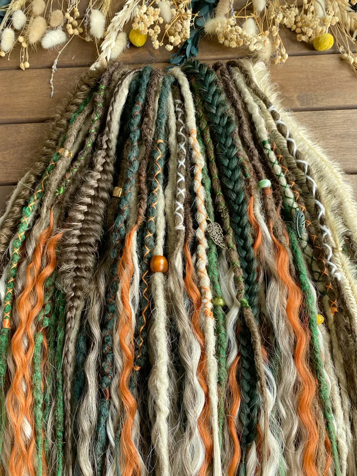 Brown blonde green and ginger synthetic curly de dreads Ready to ship π