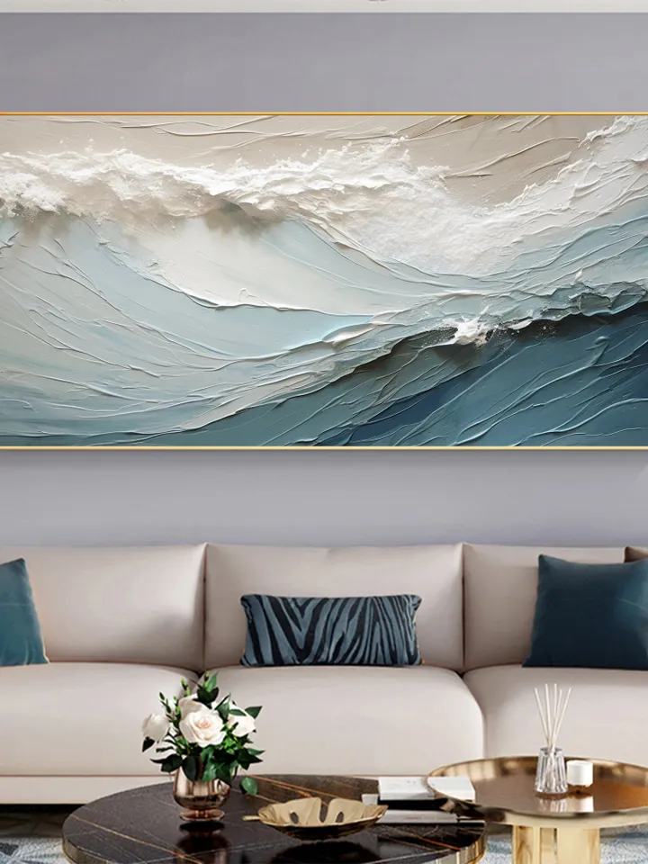 Original Abstract Seascape Oil Painting On Canvas, Large Wall Art, Bule Sea Painting, Custom Painting, Boho Wall Art, Living room Wall Decor