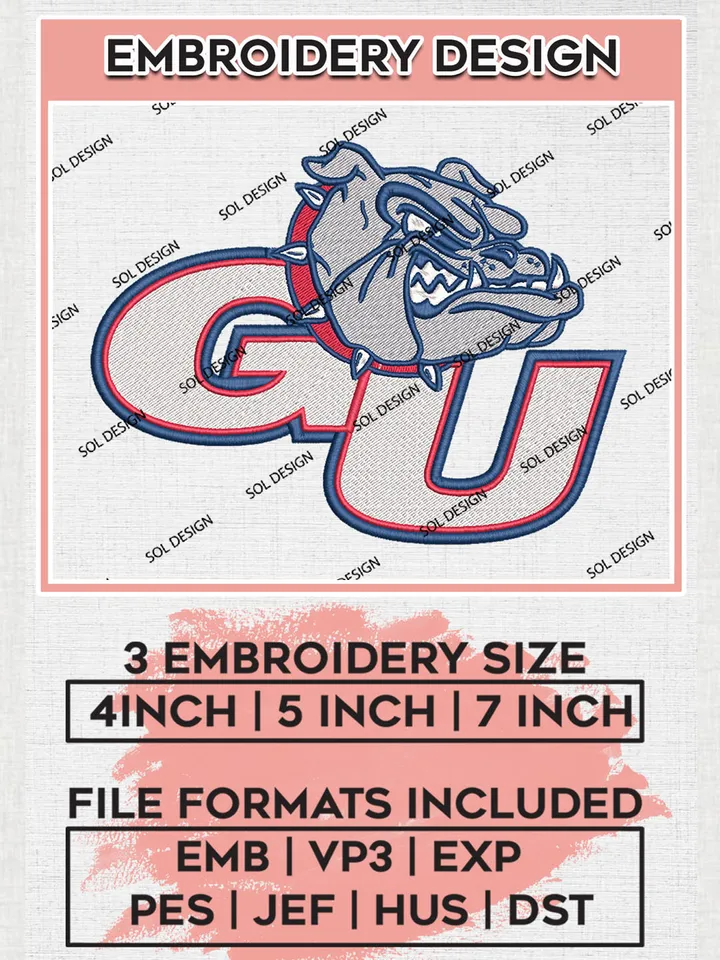 NCAA GU Bulldogs Team Logo embroidery designs, NCAA Gonzaga Bulldogs Logo Machine embroidery designs, NCAA Logo embroidery designs, NCAA Lopes Machine embroidery designs, Digital Download